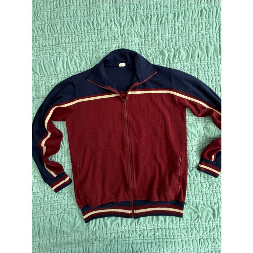 Vintage Zip-Up Track Sweater Jacket in Burgundy and Navy